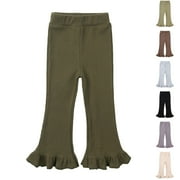 Zwiiyzr 6M-7Y Girls Knit Flare Leggings Solid Color High Waisted Bell Bottoms Gym Active Bootcut Yoga Pants for Kids Toddler Olive Green